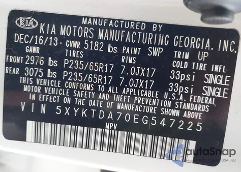 2014 Kia Sorento Lx V6 из США, поврежденный, VIN 5XYKTDA70EG547225